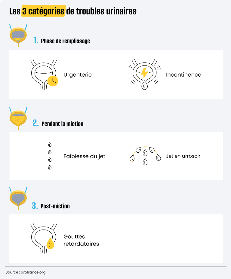 Les 3 catégories de troubles urinaires