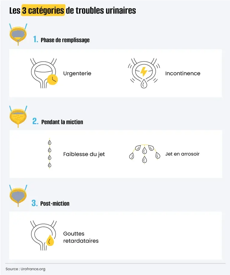 Les 3 catégories de troubles urinaires